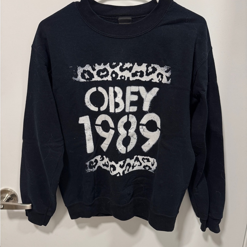 Obey Black and White Graphic Crewneck Sweater